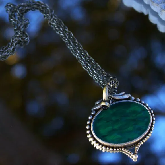 Chico's Silver Tone Necklace with a Green Pendent - Picture 2 of 4